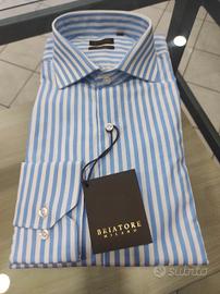 Camicia uomo a righe celeste e bianco Briatore 