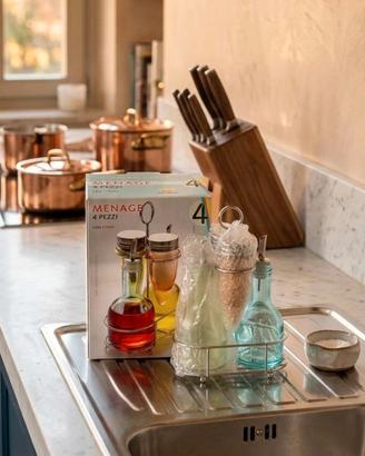 Set Oliera e Acetiera 4 pezzi con supporto – Nuovo
