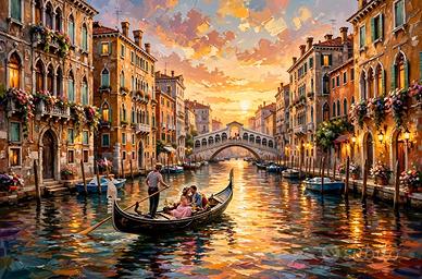 Quadro Venezia Gondola Tramonto - Tela ARVELIA