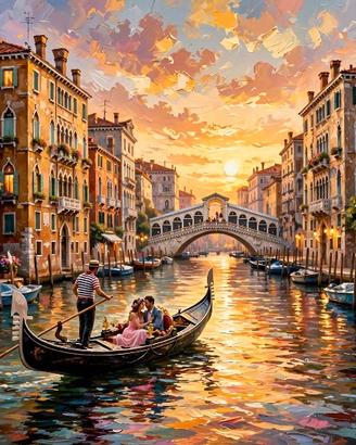 Quadro Venezia Gondola Tramonto - Tela ARVELIA