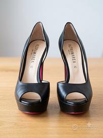 Decollete Altramarea Nere Pelle Tacco Plateau 40