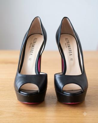 Decollete Altramarea Nere Pelle Tacco Plateau 40