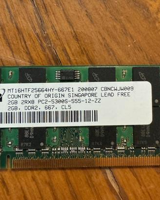 Ram DDR2 2 GB per Laptop