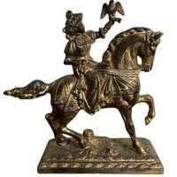 Scultura in metallo ottone falconiere a cavallo