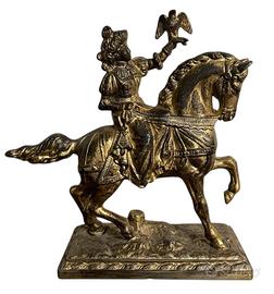 Scultura in metallo ottone falconiere a cavallo