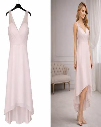 Abito rosa cipria da cerimonia con perline – quali