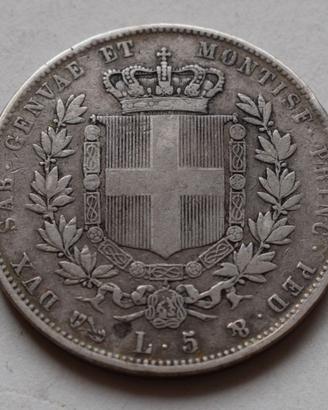 5 LIRE 1854 GENOVA - VITTORIO EMANUELE II