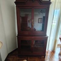 Libreria con vetrina, noce antico