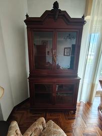 Libreria con vetrina, noce antico