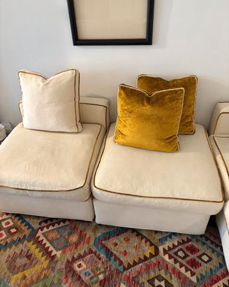 Poltrona + pouf Confalone in puro lino sfoderabili