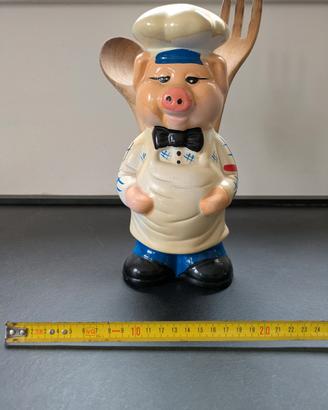 Porta utensili da cucina Maialino Chef in ceramica