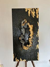 Quadro materico nero e oro astratto