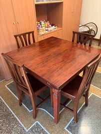 Tavolo in legno allingabile,  6 sedie artigianale