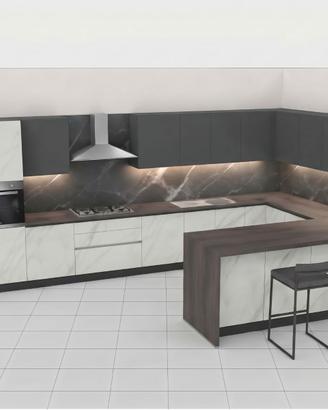 CUCINA MODERNA ANGOLARE+PENISOLA CUCINE SU MISURA