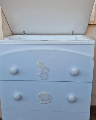 Fasciatoio e cassettiera (bianco con ruote)
