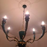 Lampadario vintage ottone verde 