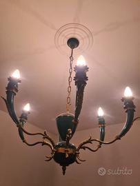 Lampadario vintage ottone verde 