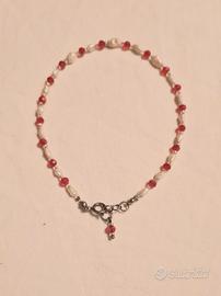 cavigliera in perle naturali e cristalli rossi