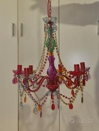 lampadario colorato in vetro stile Murano