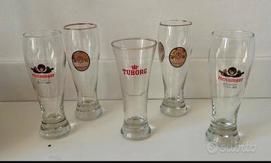 Lotto 5 bicchieri birra Tuborg e Henninger