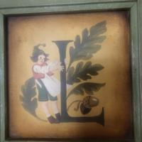 quadro vintage capolettera L dipinto a mano 