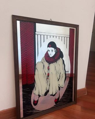 Specchio serigrafato Pierrot triste - anni 70