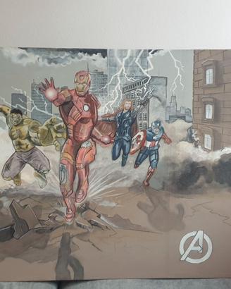 quadro dipinto a mano su tela avengers