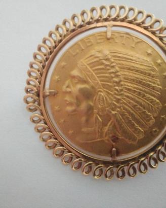 INDIAN HEAD 10 $  ORO INCASTONATA IN SPILLA ORO