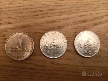 Lotto 3 Monete d'Argento 500 Lire Caravelle