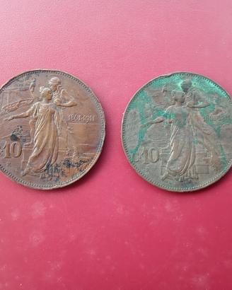 Moneta 10 cent. Cinquantenario Unità d'Italia 1911