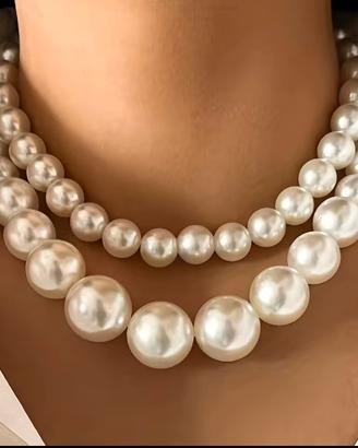 NUOVO - Set di 2 Collane Girocollo con Perle