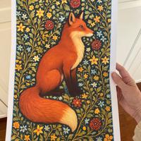 Poster quadro camera bambini volpe rossa fiori