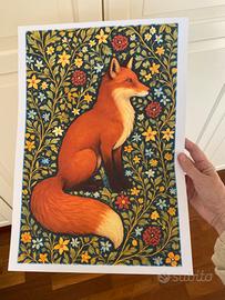 Poster quadro camera bambini volpe rossa fiori