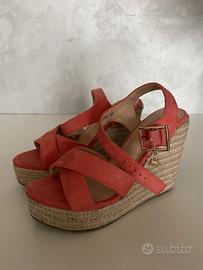 Sandali con zeppa color corallo/arancio (37 EU)