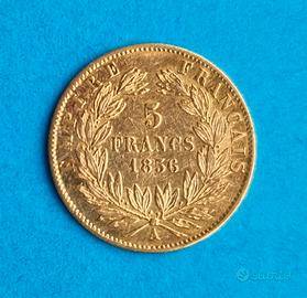 Francia Napoleone III – 5 Francs 1856 A, rara, oro