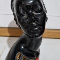 Busto Ceramica Donna Africana Vintage Nero Lucido 