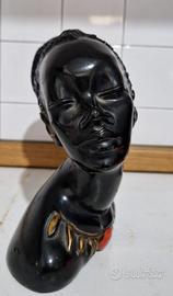 Busto Ceramica Donna Africana Vintage Nero Lucido 