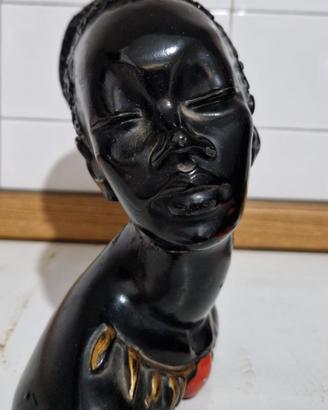Busto Ceramica Donna Africana Vintage Nero Lucido 