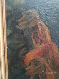 dipinto a olio con cani da caccia 