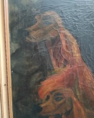 dipinto a olio con cani da caccia 