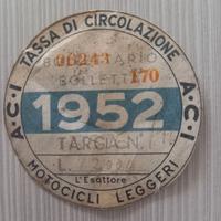 Bollo Tassa Circolazione MOTO EPOCA 1952 VARI ANNI