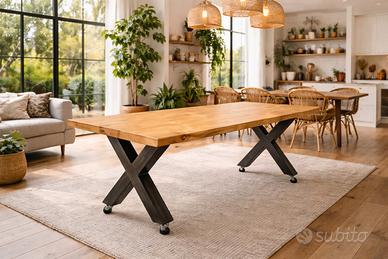 tavolo stile industriale in legno massello