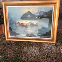 Quadro olio su tela Montagne, mare e pescatori