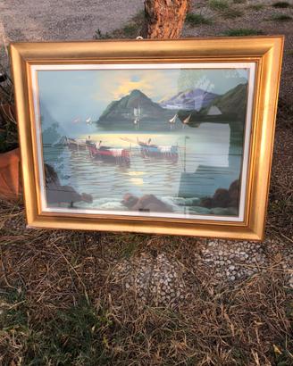 Quadro olio su tela Montagne, mare e pescatori