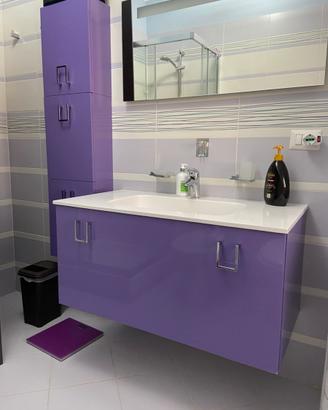 Mobile Bagno con specchio e colonna colore Lilla