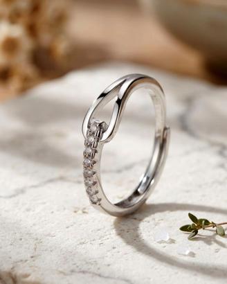 Anello Argento e Zirconi - Regolabile - Oro Bianco