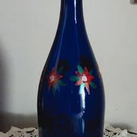 Bottiglia Vetro BLU SCURO dipinto a mano 