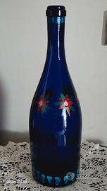 Bottiglia Vetro BLU SCURO dipinto a mano 