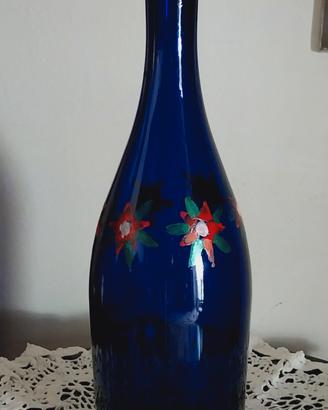 Bottiglia Vetro BLU SCURO dipinto a mano 