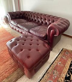 Divano x3 + Pouf Chester pelle rossa Renzo Frau